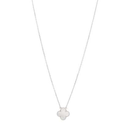 Van Cleef & Arpels 18K White Gold Mother of Pearl Vintage Alhambra Pendant Necklace 1 of 6