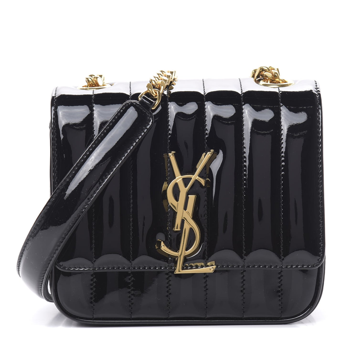 Patent Calfskin Matelasse Monogram Small Vicky Chain Bag Black