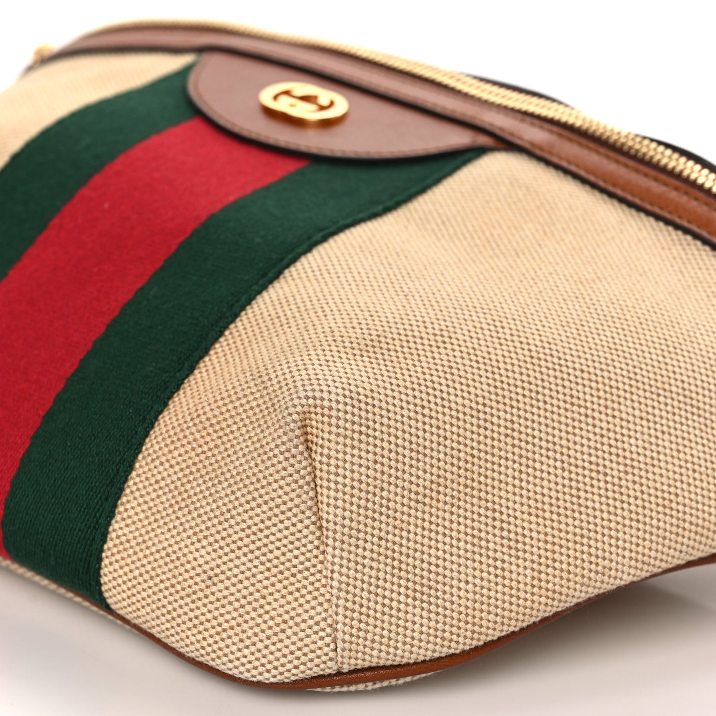 Vintage Canvas Web Belt Bag Sand Cuir