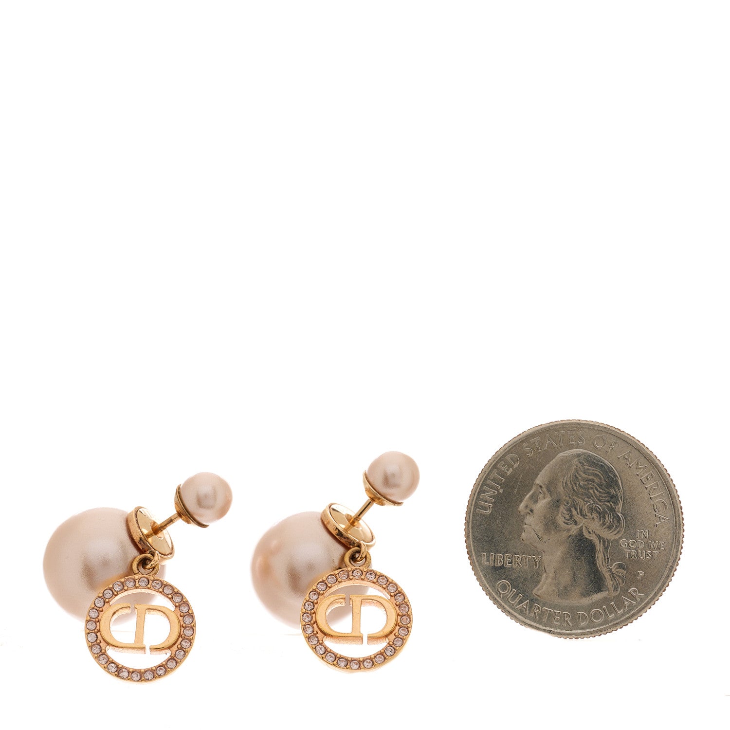 Christian Dior Pearl Crystal Tribal CD Drop Earrings Rose Gold 2 of 4