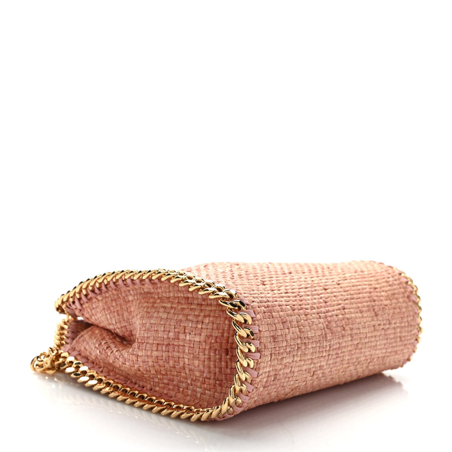 Metallic Woven Raffia Tiny Fold Over Falabella Pink Gold