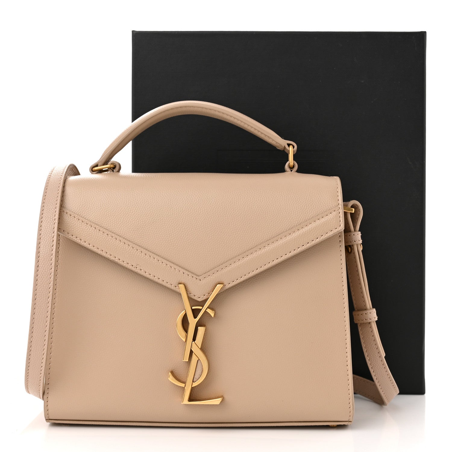 Saint Laurent Grain de Poudre Mini Classic Monogram Cassandra Top Handle Beige 11 of 11
