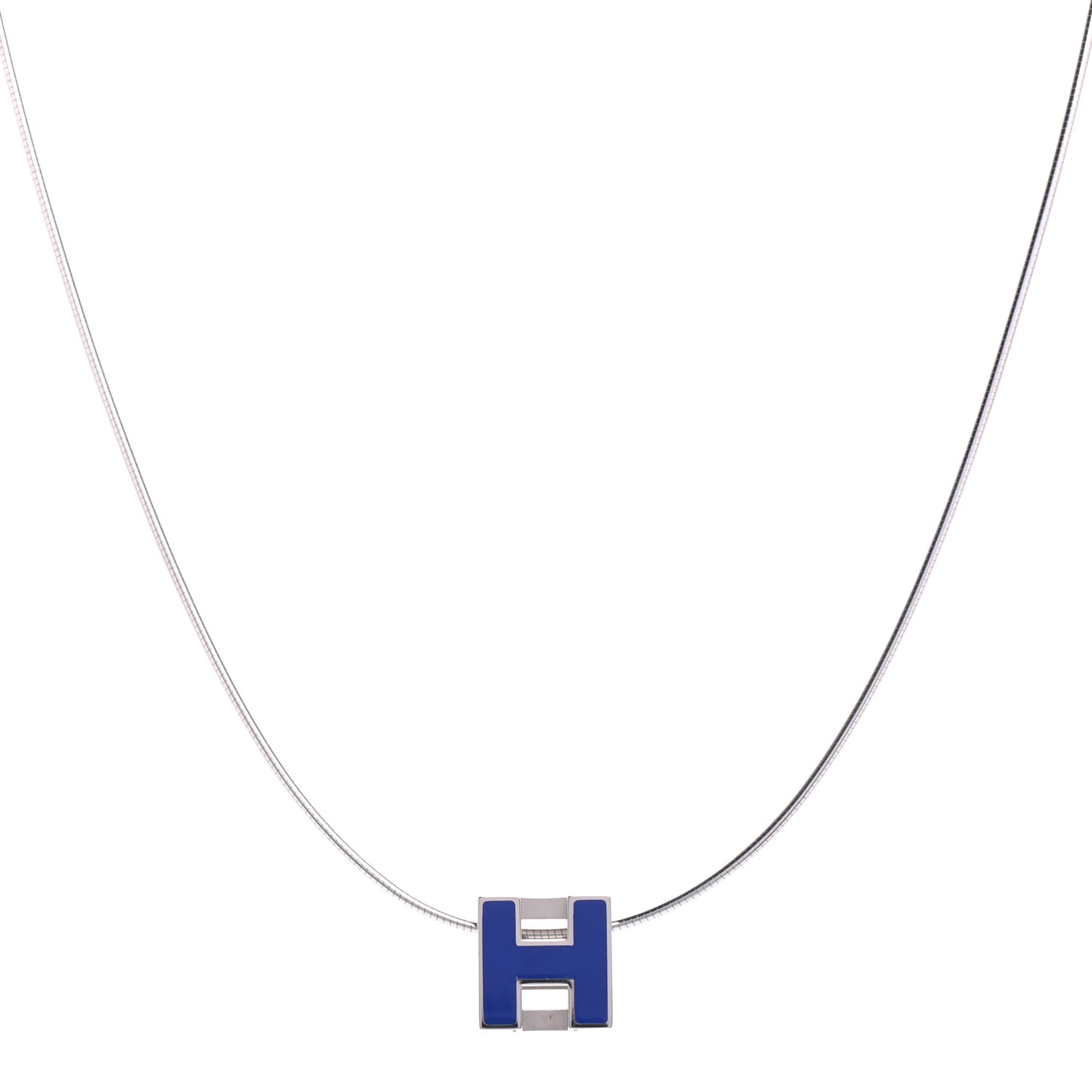 Lacquered Palladium Cage d'H Pendant Necklace Royal Bleu