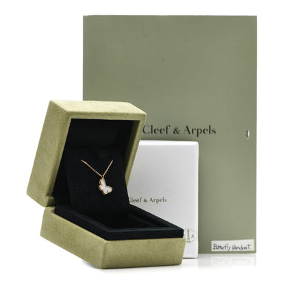 Van Cleef & Arpels 18K Yellow Gold Mother of Pearl Sweet Alhambra Butterfly Pendant Necklace 6 of 6