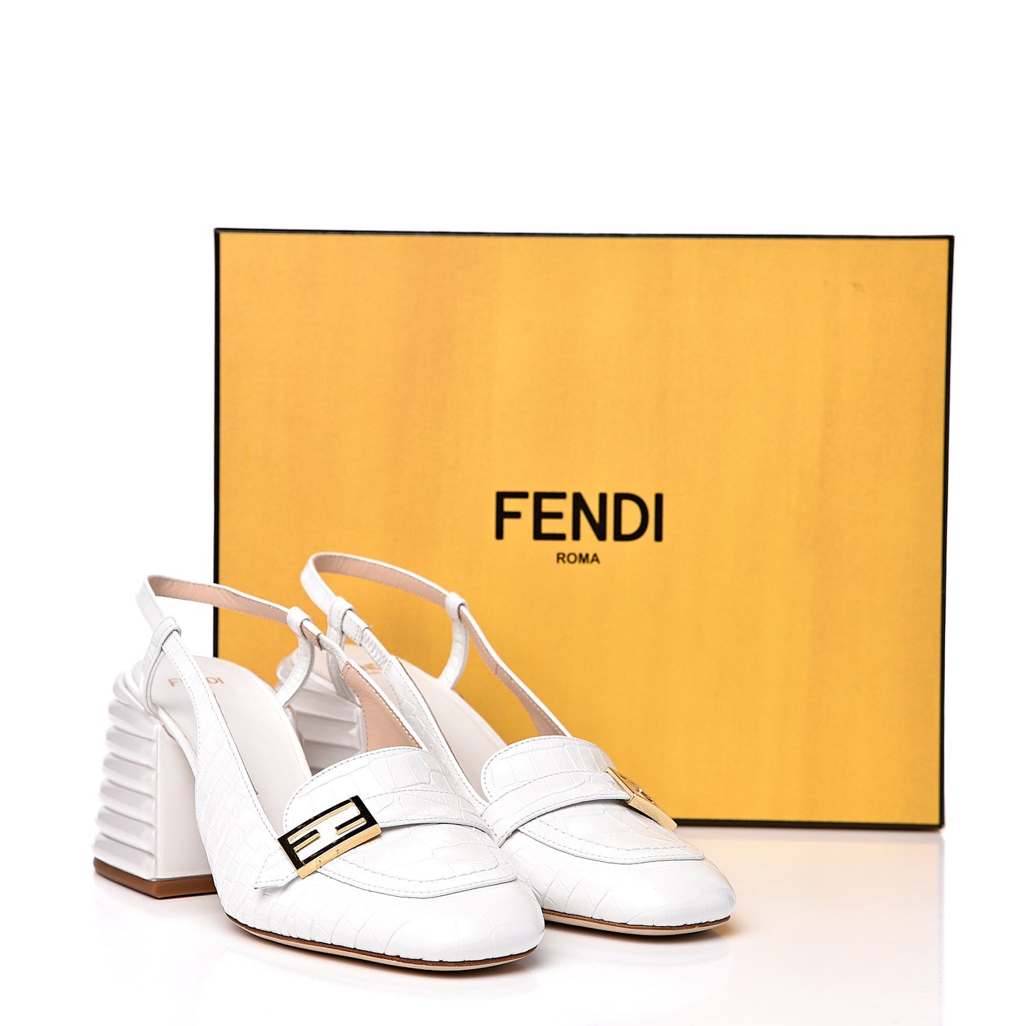 Calfskin Crocodile Embossed Promenade Slingback Loafer Pumps 38 White
