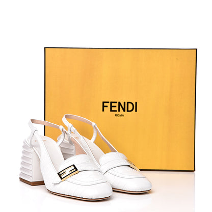 Fendi Calfskin Crocodile Embossed Promenade Slingback Loafer Pumps 38 White 8 of 8