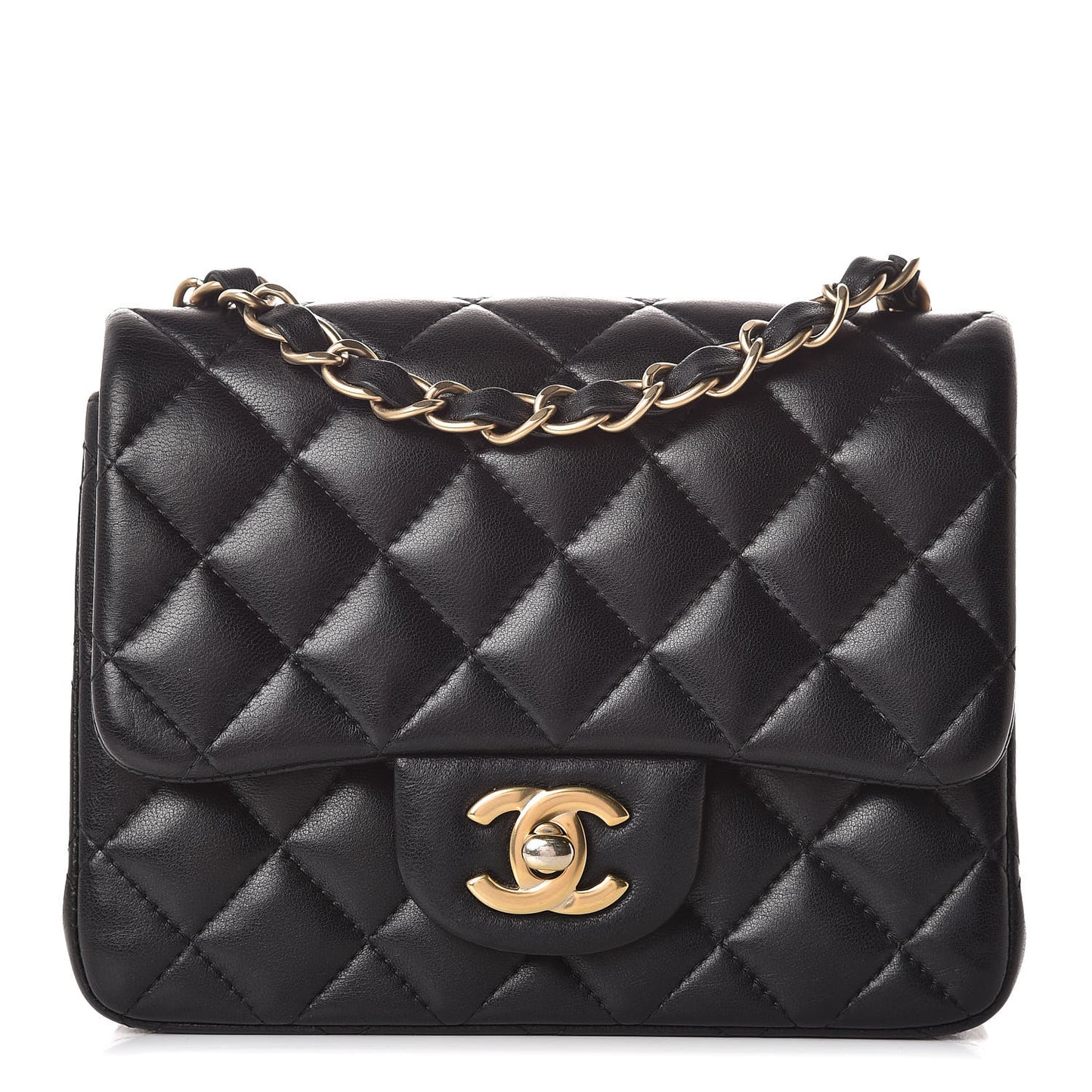 Lambskin Quilted Mini Square Flap Black