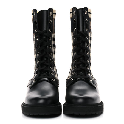 Fendi Vitello Stretch Fabric FF Vichy Rockoko Biker Boots 36 Black Crema Tobacco 2 of 7