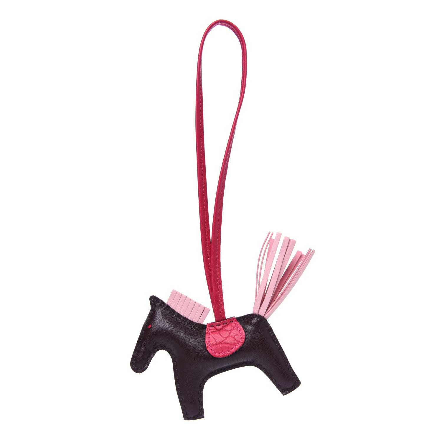 Hermes Milo Lambskin Matte Alligator Touch Grigri Rodeo Horse Bag Charm PM Rouge Sellier Framboise Rose Sakura 1 of 2