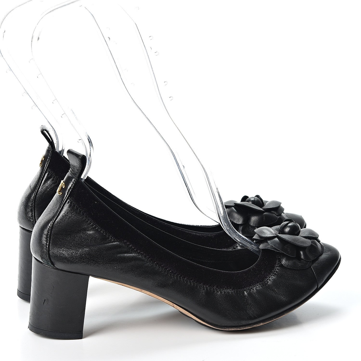 Chanel Lambskin Elastic Stretch Camellia Pumps 38 Black 4 of 10