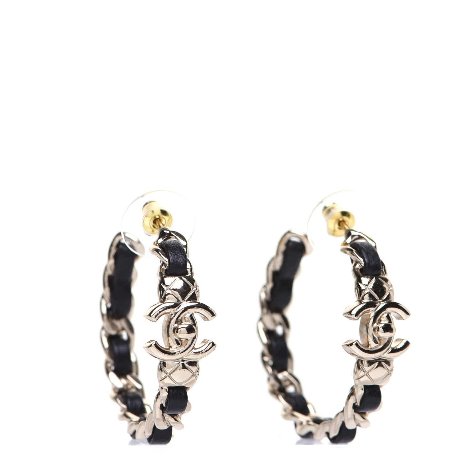 Chanel Lambskin CC Turnlock Chain Hoop Earrings Gold Black 3 of 8