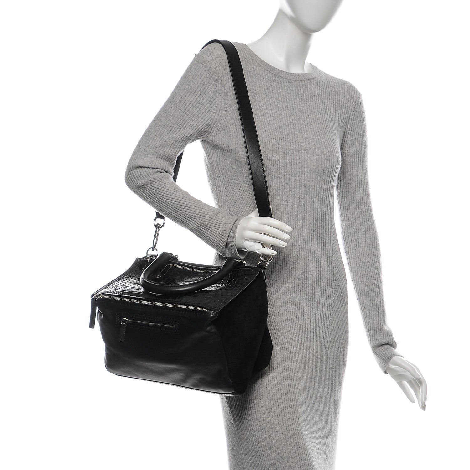 Givenchy Smooth Calfskin Crocodile Embossed Medium Pandora Black 2 of 7