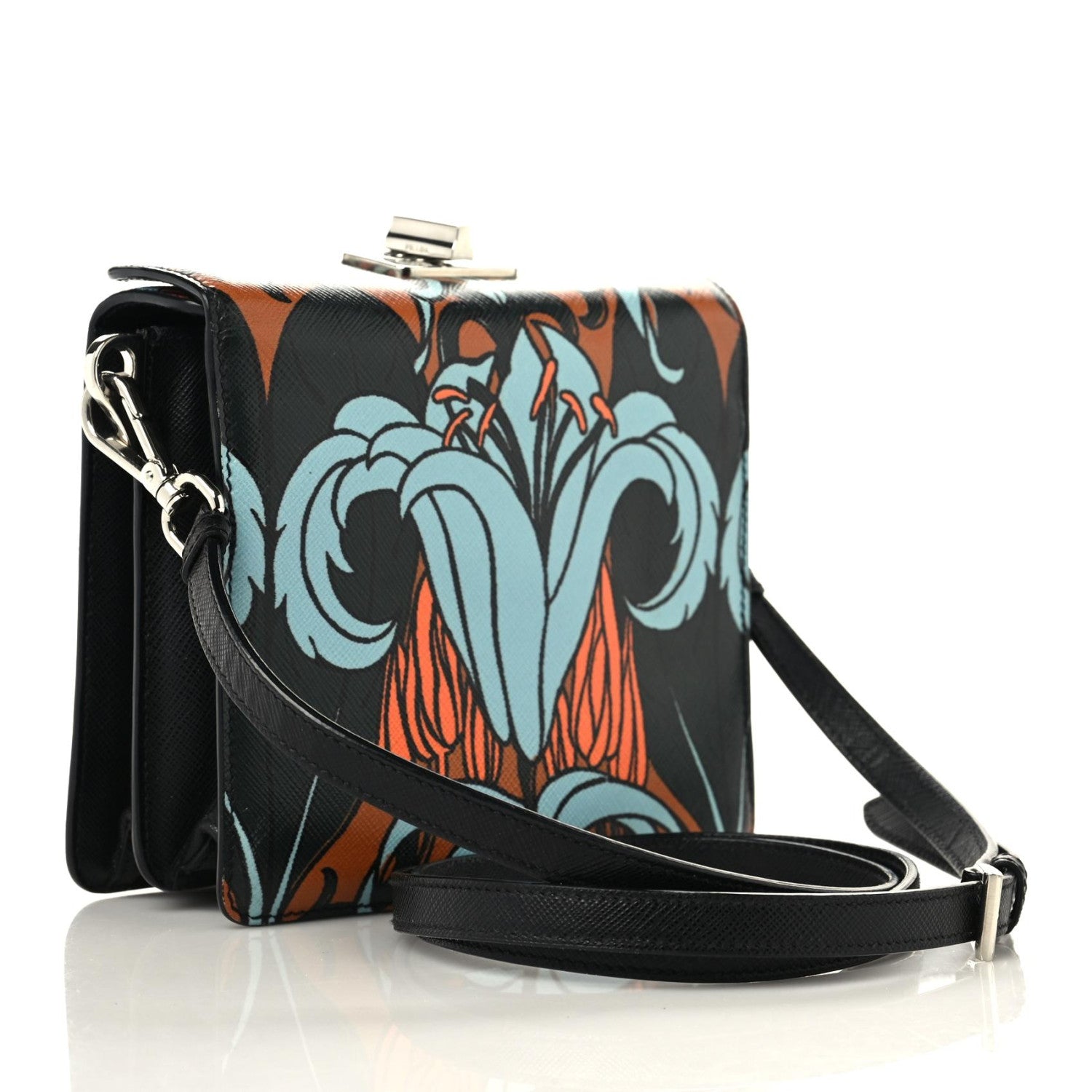 Prada Saffiano Stampata Print Shoulder Bag Black Multicolor 2 of 9