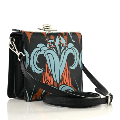 Prada Saffiano Stampata Print Shoulder Bag Black Multicolor 2 of 9