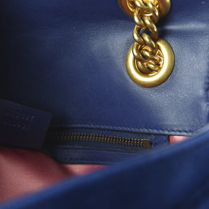 Gucci Velvet Matelasse Small GG Marmont Shoulder Bag Cobalt Blue 9 of 12