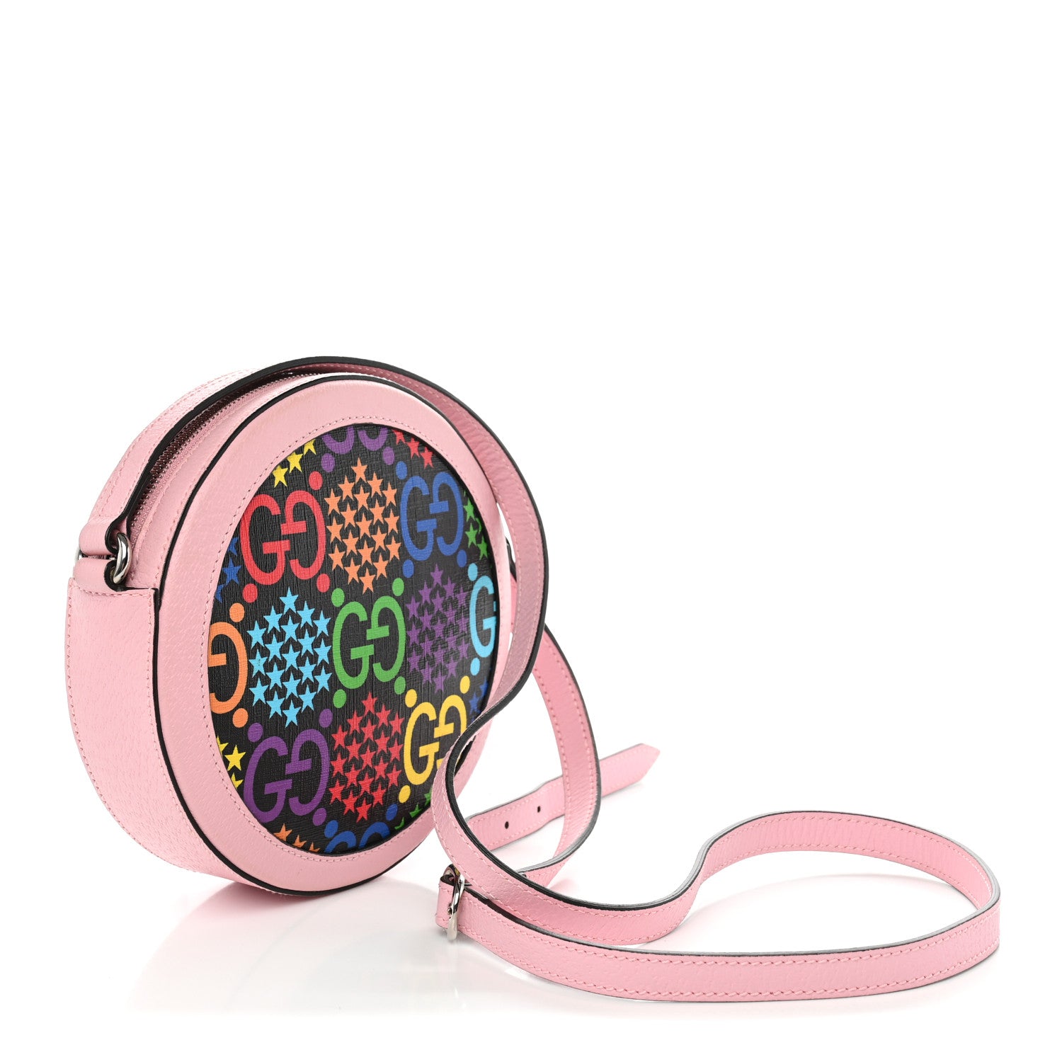 Gucci GG Supreme Monogram Psychedelic Round Shoulder Bag Black Multicolor Sugar Pink 3 of 10
