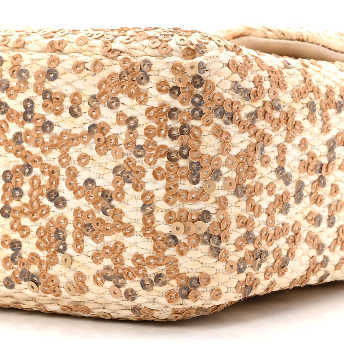 Raffia Sequin Small Single Flap Beige Gold