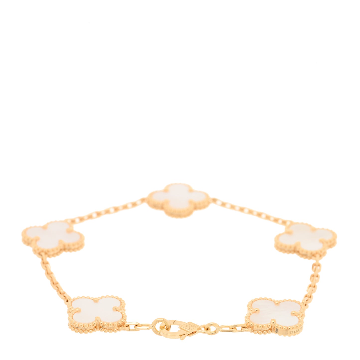 18K Yellow Gold Mother of Pearl 5 Motifs Vintage Alhambra Bracelet