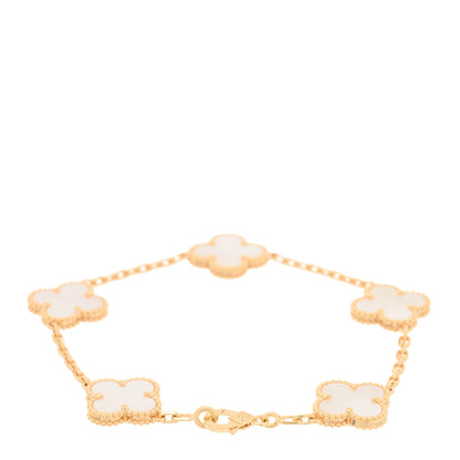 Van Cleef & Arpels 18K Yellow Gold Mother of Pearl 5 Motifs Vintage Alhambra Bracelet 2 of 4