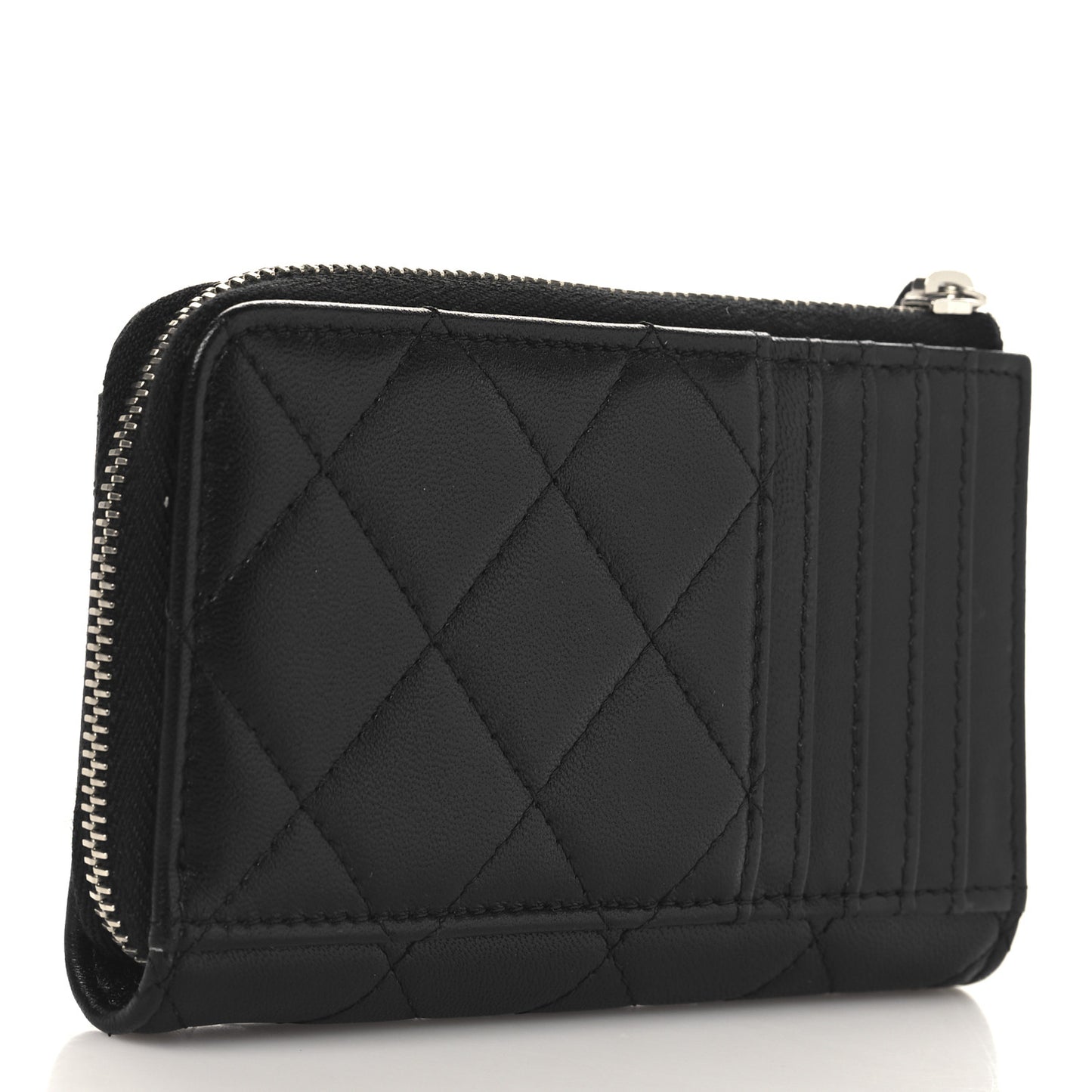 Lambskin Quilted Zip Card Holder Black