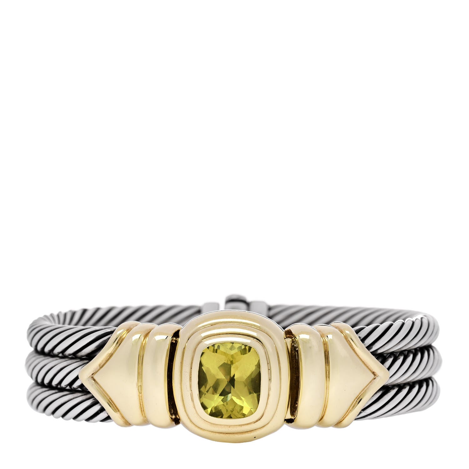 David Yurman Sterling Silver 18K Yellow Gold Lemon Citrine Albion Triple Cable Bracelet 1 of 3