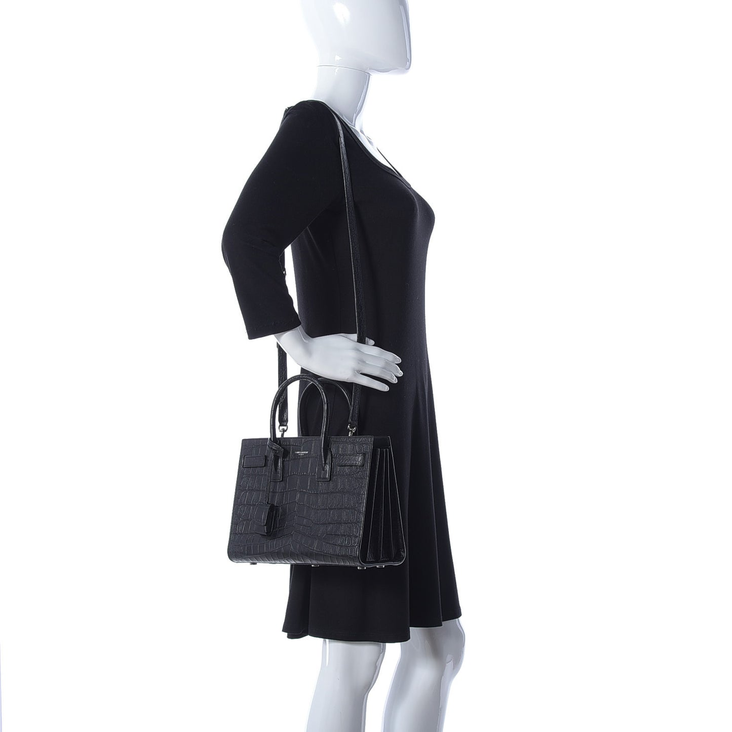 Calfskin Crocodile Embossed Baby Sac De Jour Black