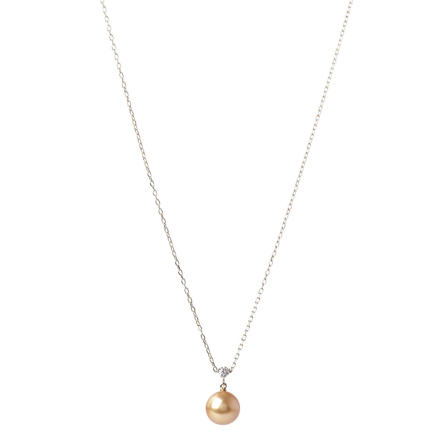 18K Yellow Gold Diamond Golden South Sea Pearl 10mm Drop Pendant Necklace