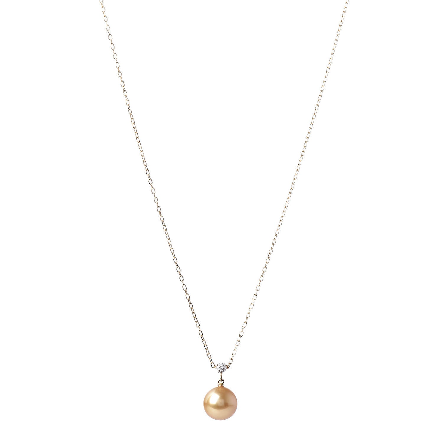 Mikimoto 18K Yellow Gold Diamond Golden South Sea Pearl 10mm Drop Pendant Necklace 1 of 5