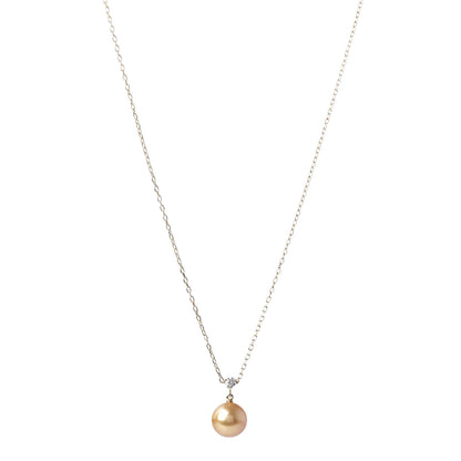 Mikimoto 18K Yellow Gold Diamond Golden South Sea Pearl 10mm Drop Pendant Necklace 1 of 5