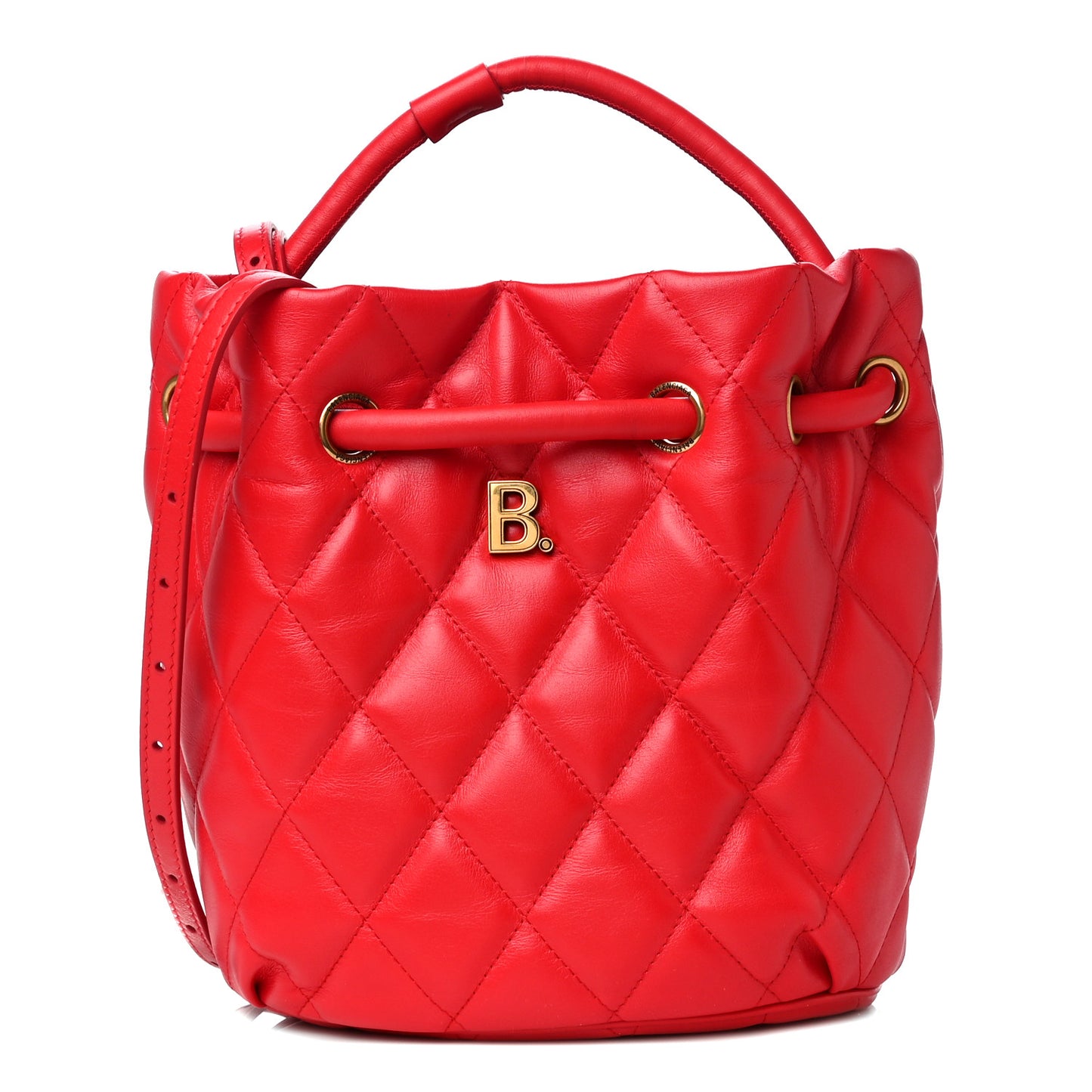 Nappa Calfskin Quilted Touch B Bucket Bag Bright Red