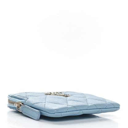 Chanel Caviar Quilted Crystal Zip Card Holder Wallet Light Blue 4 of 10