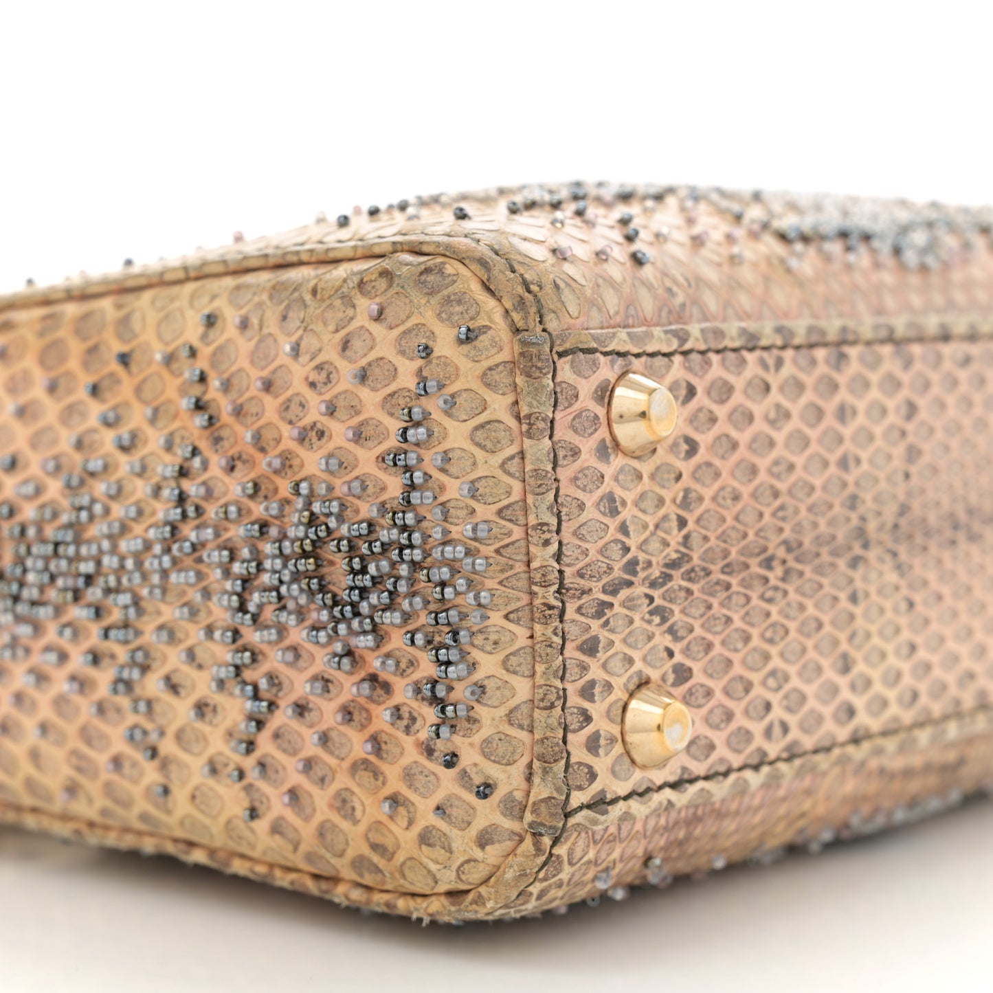 Snakeskin Beaded Mini Lady Dior Beige Multicolor