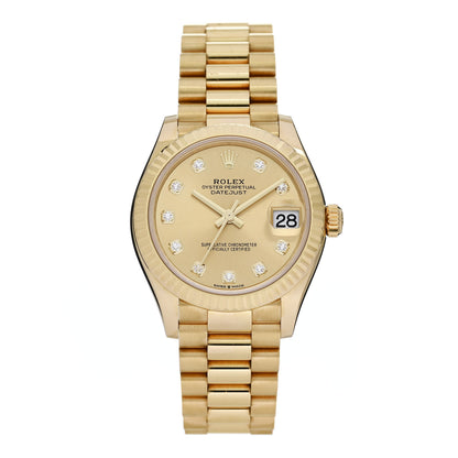 Rolex 18K Yellow Gold Diamond 31mm Oyster Perpetual Datejust President Watch Champagne 278278 1 of 5