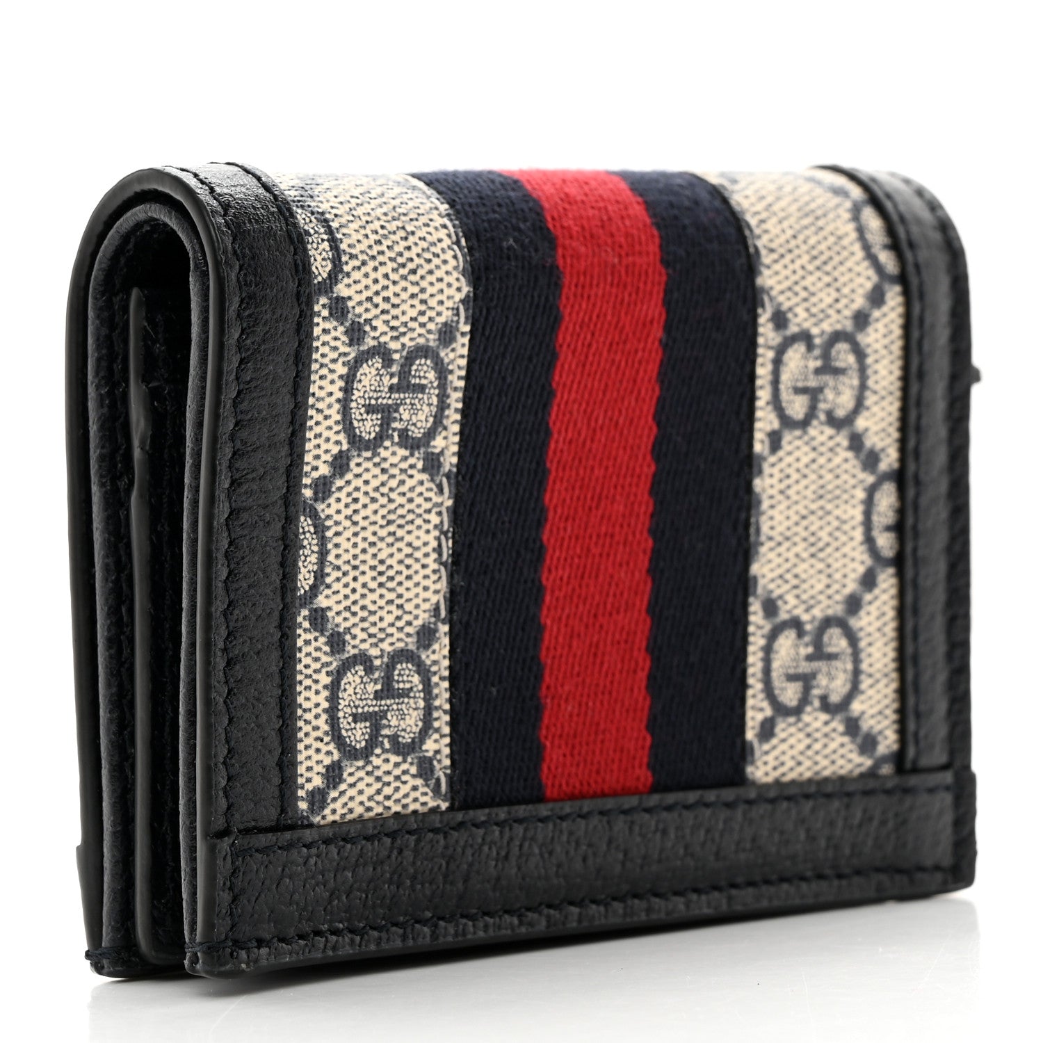 Gucci GG Supreme Monogram Textured Dollar Calfskin Web Ophidia Card Case Beige Blue 3 of 8