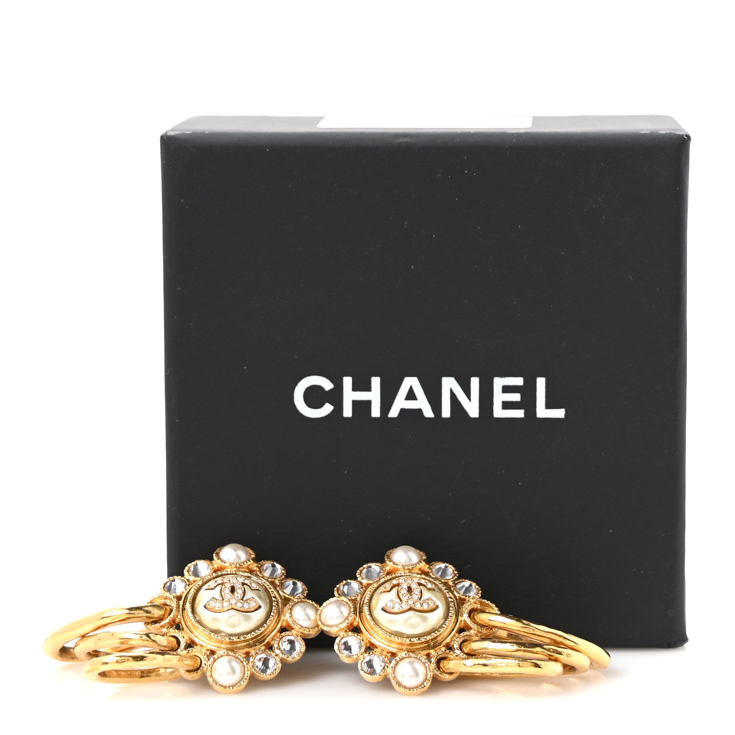 Chanel Crystal Pearl CC Earrings Gold 5 of 5