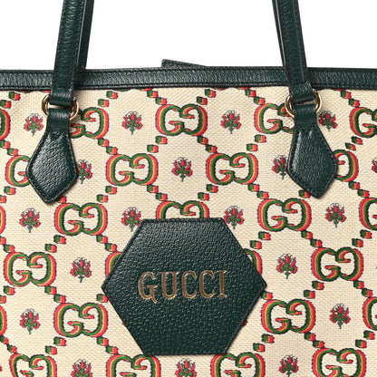 Gucci Cotton Textured Dollar Calfskin GG Monogram Floral Medium Gucci 100 Ophidia Tote Bag Beige Green Multicolor Vintage Green 7 of 9