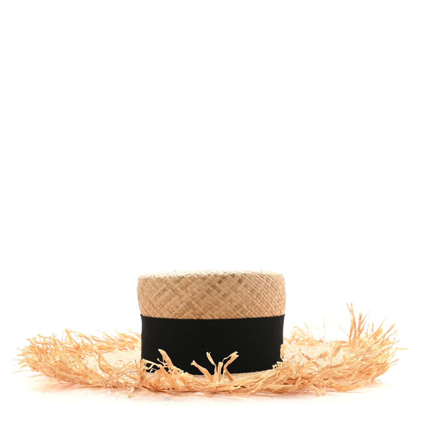Raffia Wide Brimmed Hat S Beige Black