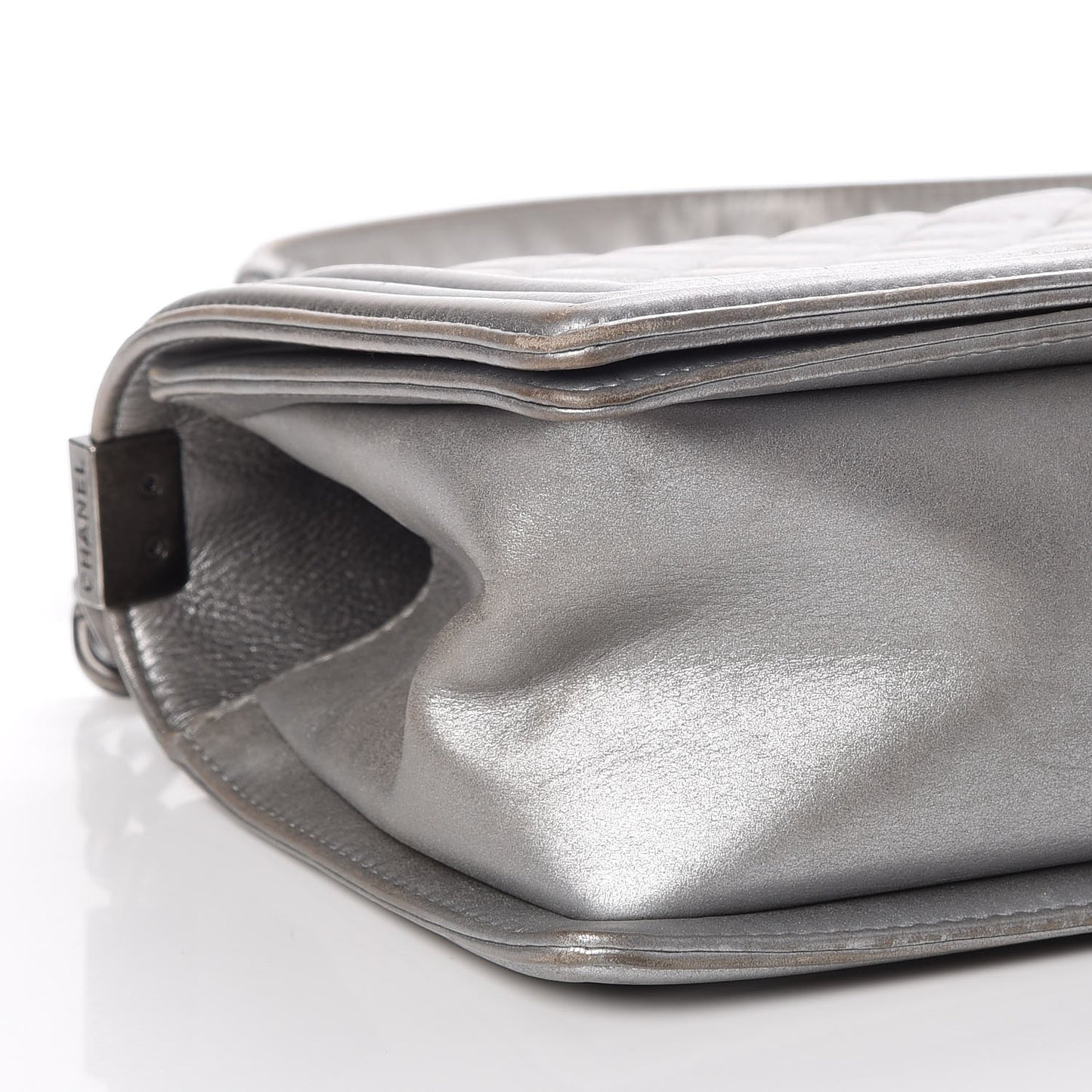 Metallic Calfskin Quilted Medium Boy Flap Silver