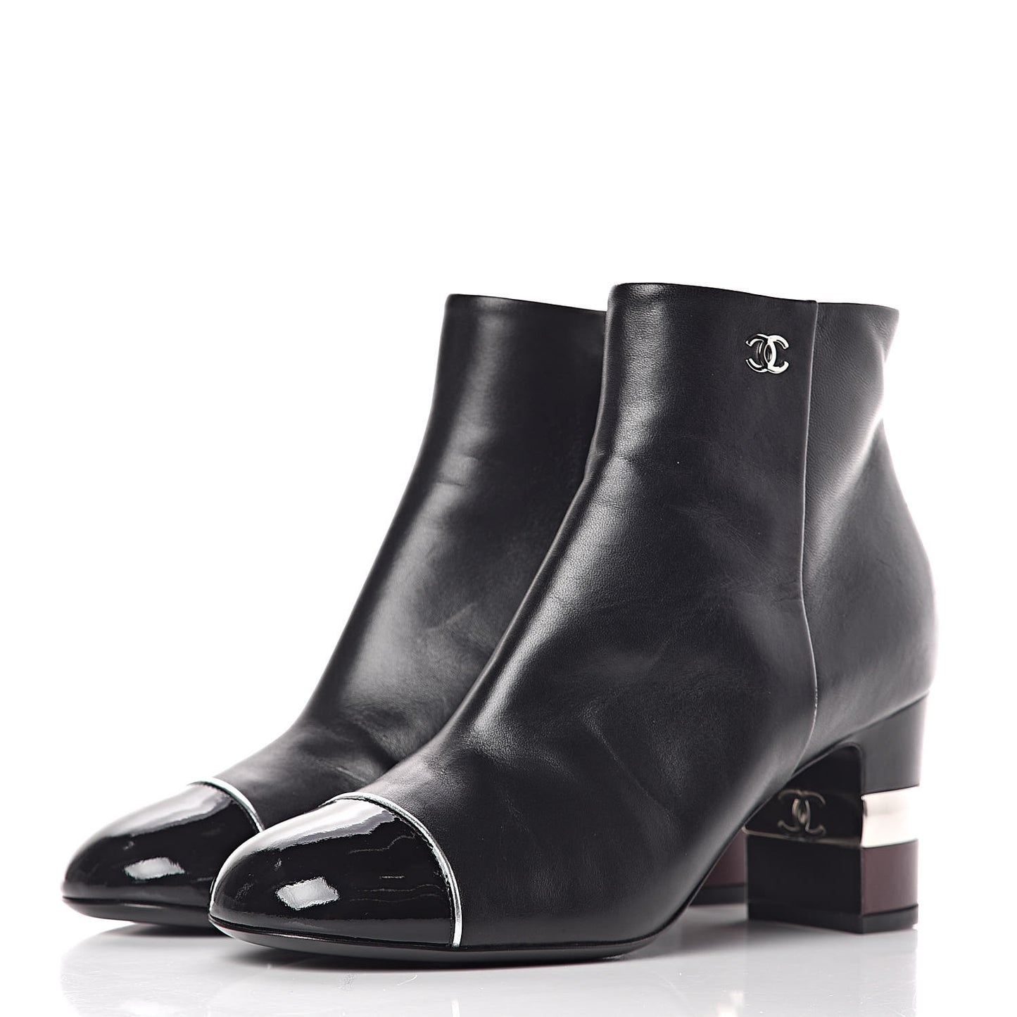 Lambskin Patent Calfskin Cap Toe Short Boots 37.5 Black