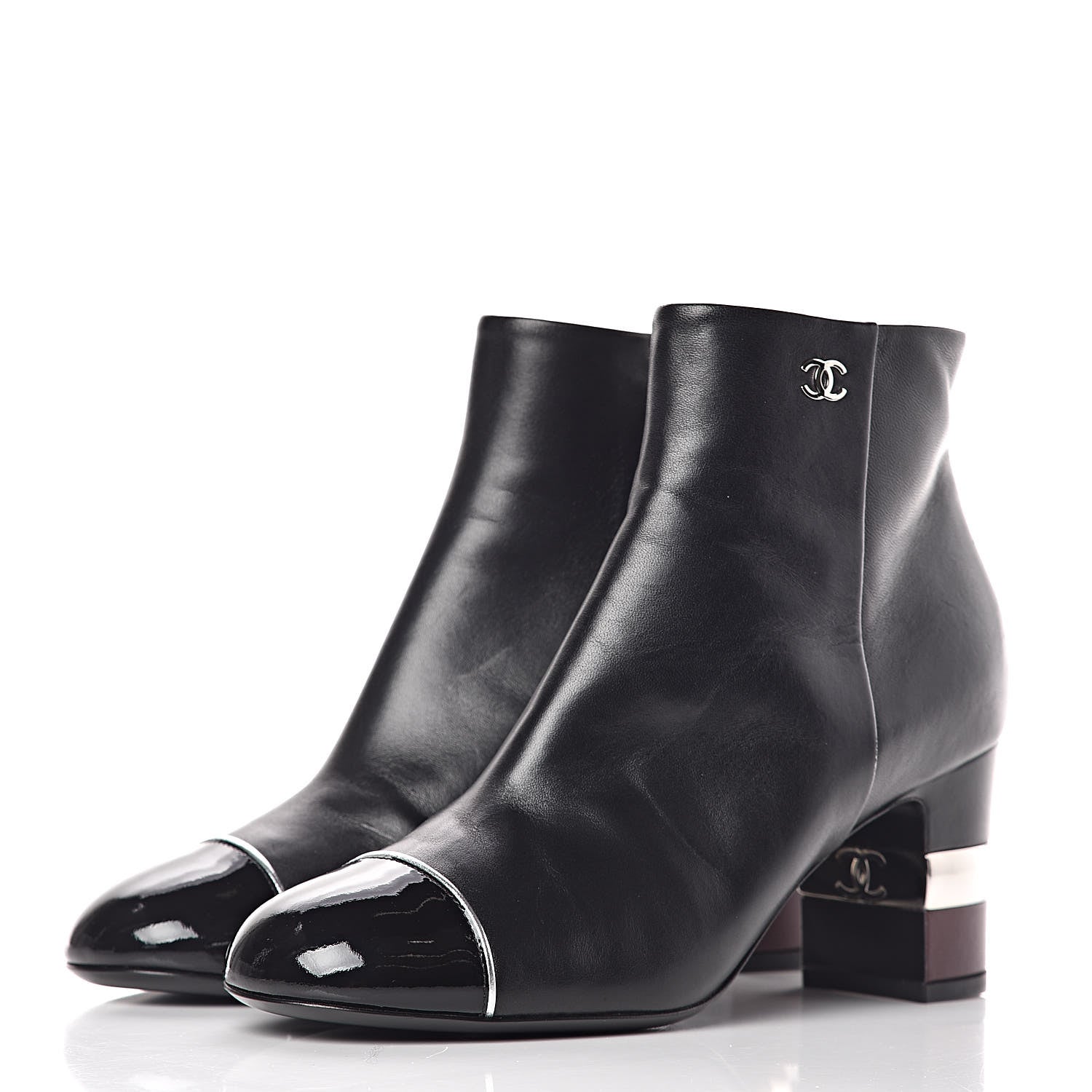 Chanel Lambskin Patent Calfskin Cap Toe Short Boots 37.5 Black 3 of 13