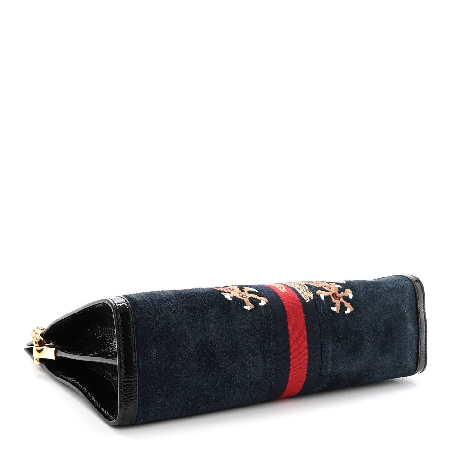 Suede Patent Web Dragon Embroidered Medium Ophidia Chain Shoulder Bag Blue Multicolor Black