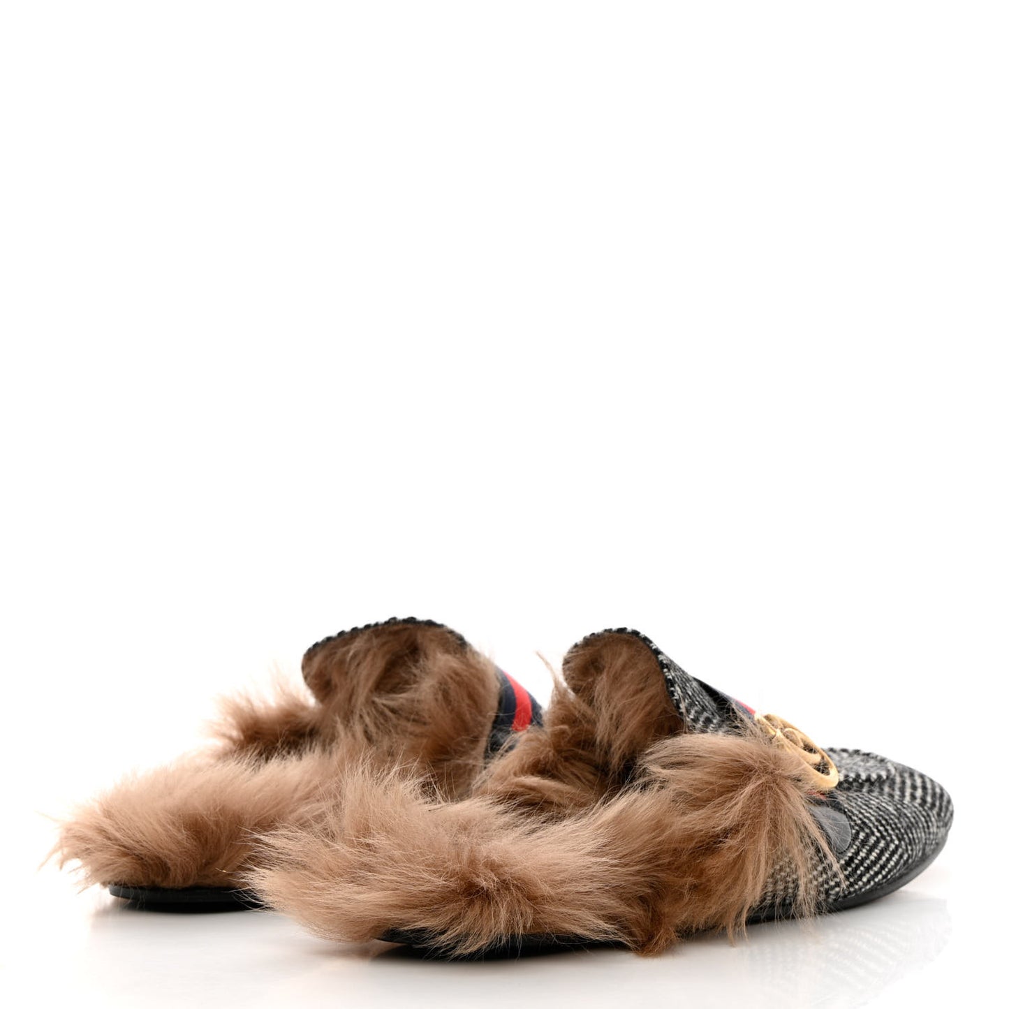 Herringbone Fur Web GG Mens Princetown Slippers 10 Black White