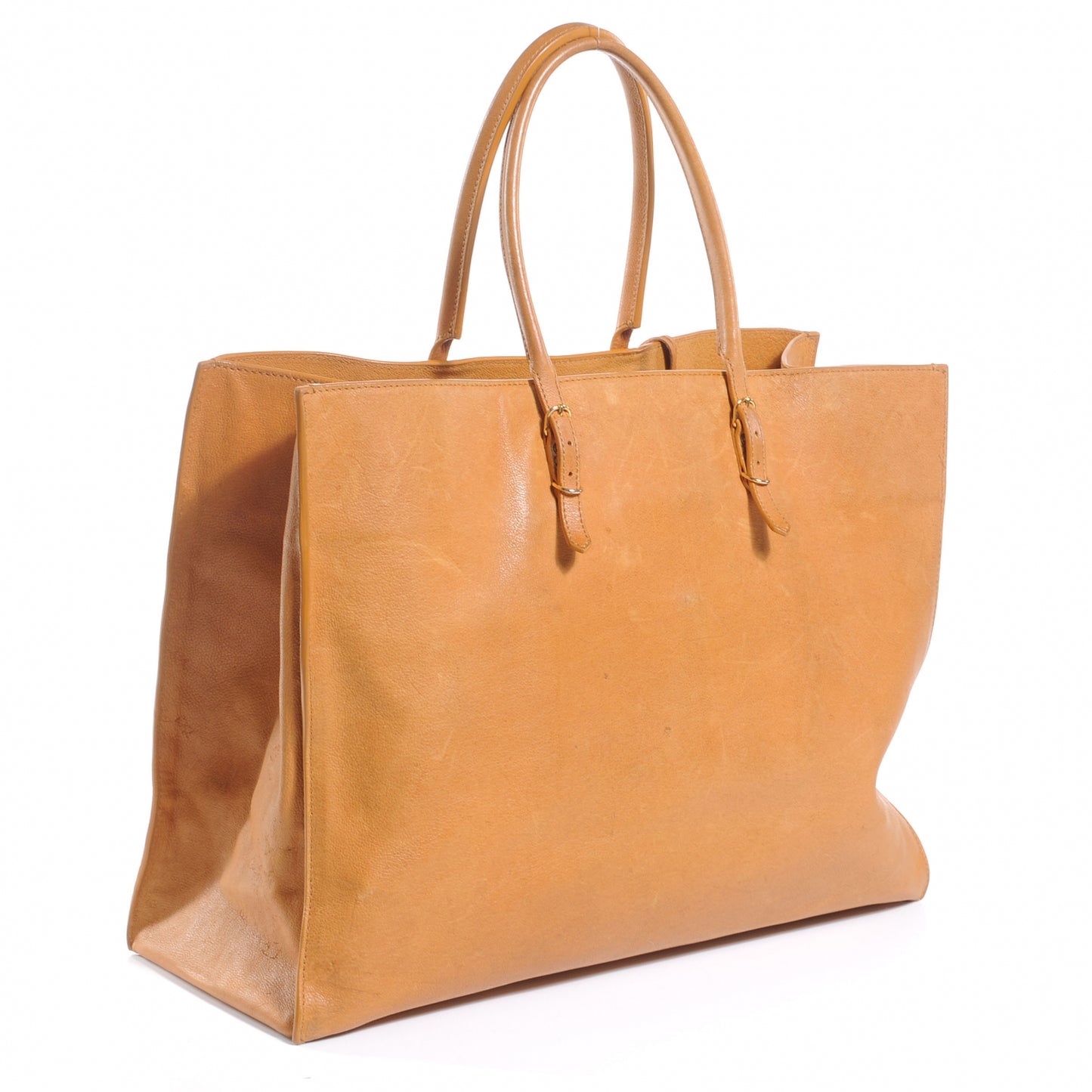 Veau Leather Papier A4 Tote Curry