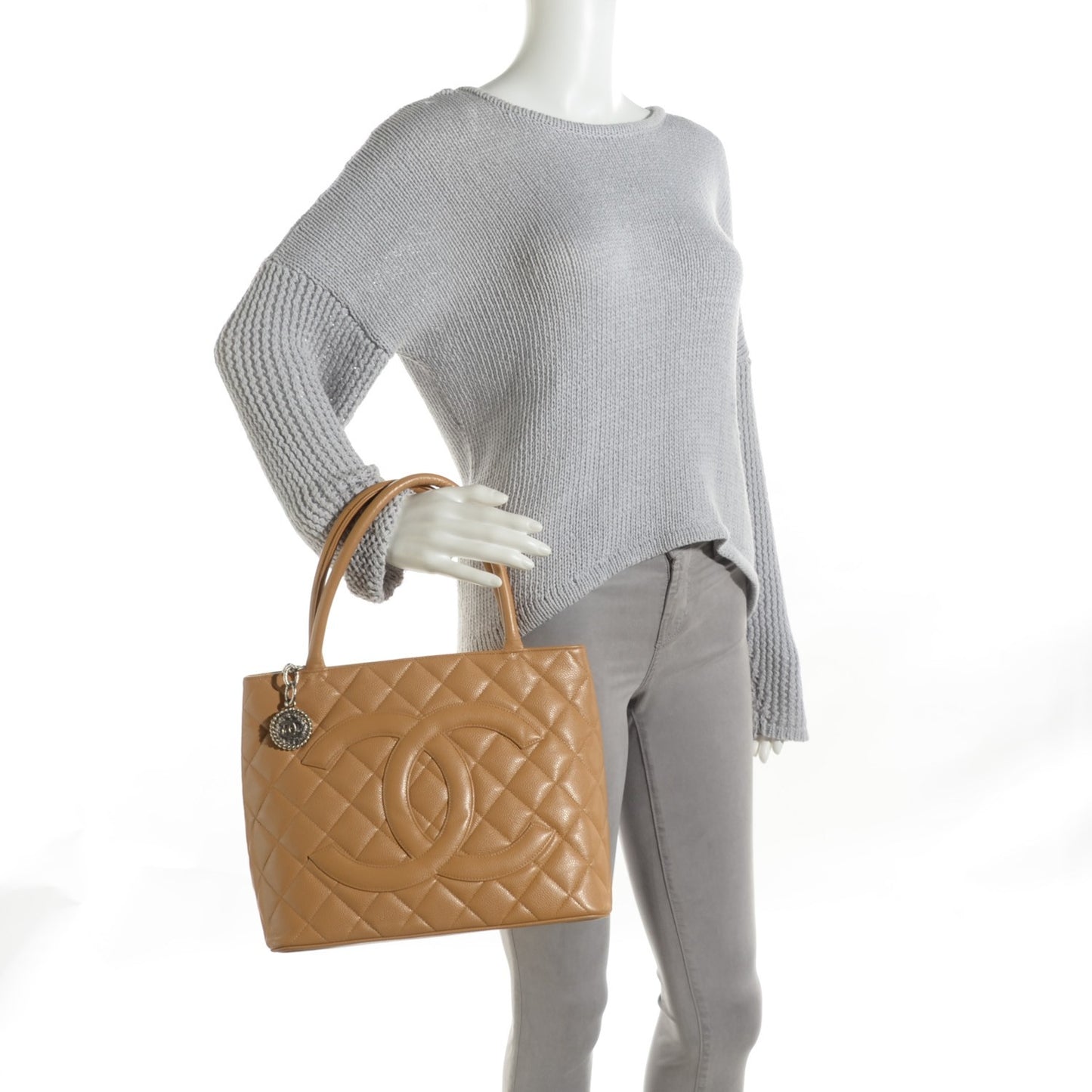 Caviar Quilted Medallion Tote Beige