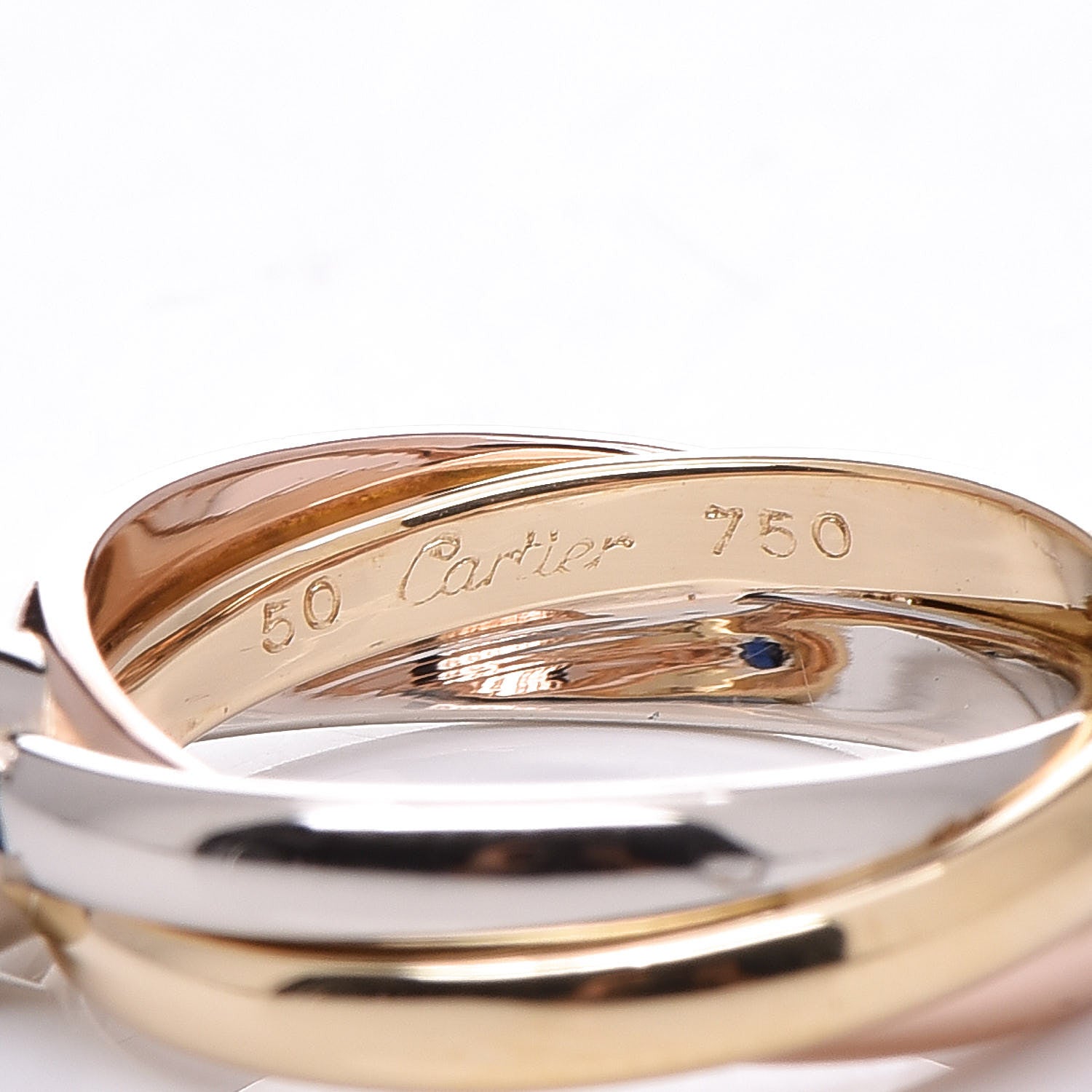 Cartier 18K Pink Yellow White Gold Blue Sapphire Trinity Ring 50 5.25 4 of 4