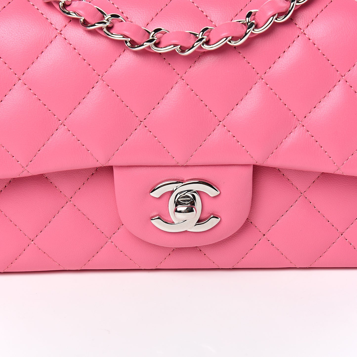 Lambskin Quilted Mini Rectangular Flap Pink