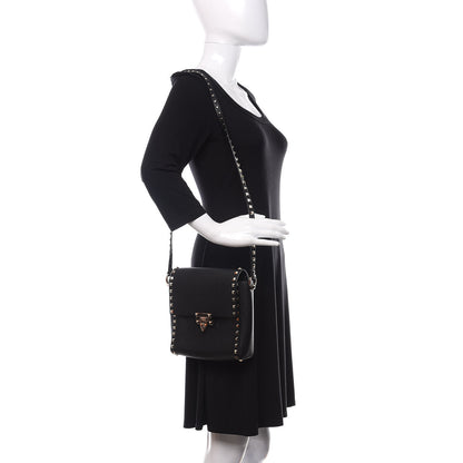 Valentino Garavani Pebbled Calfskin Rockstud Flip Lock Flap Messenger Black 2 of 8