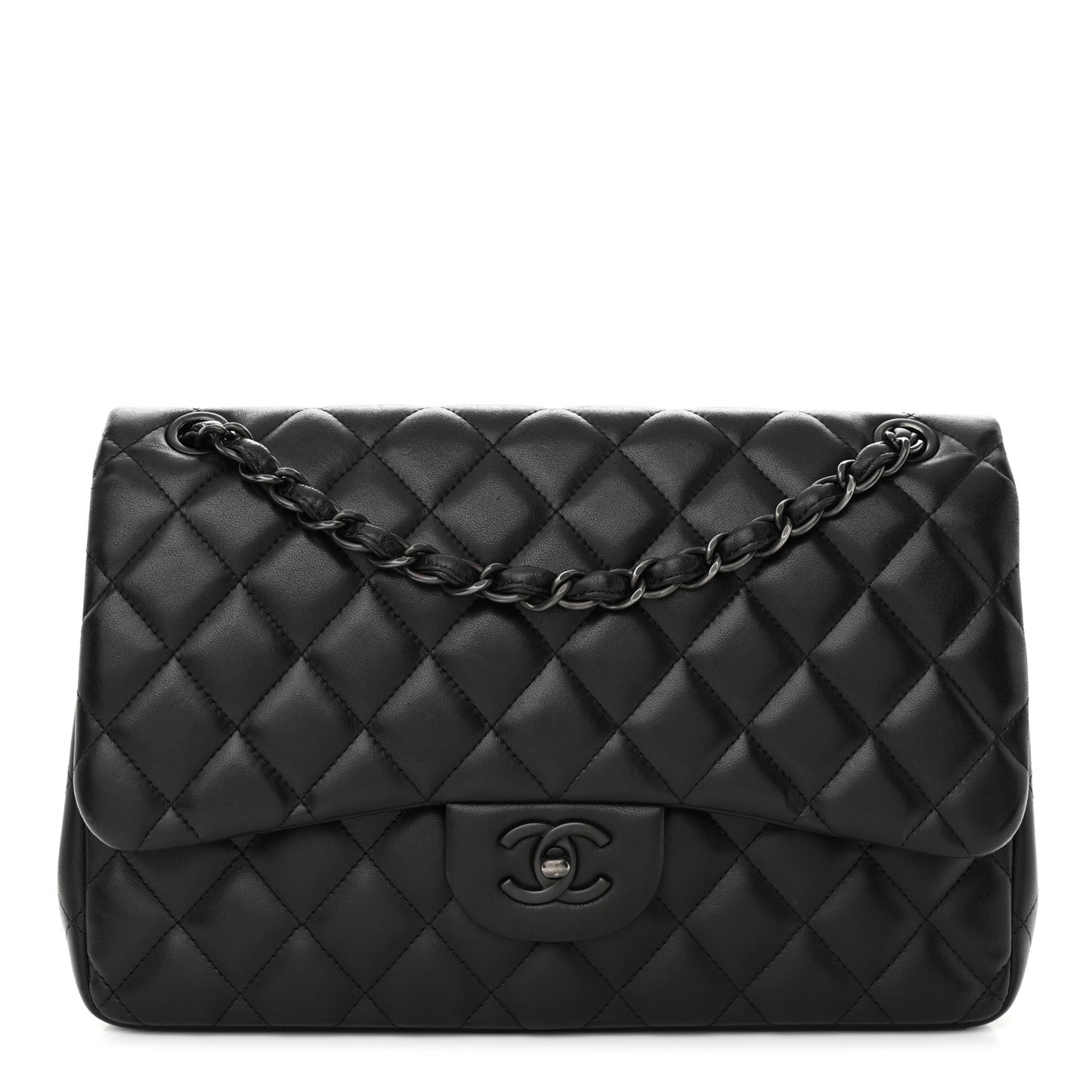 Lambskin Quilted Jumbo Double Flap So Black