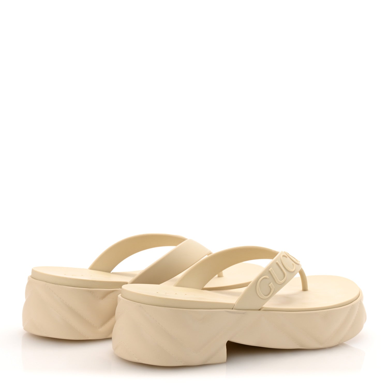 Gucci Rubber Chevron Logo Embossed Womens Thong Platform Sandals 39 Mystic White 5 of 10