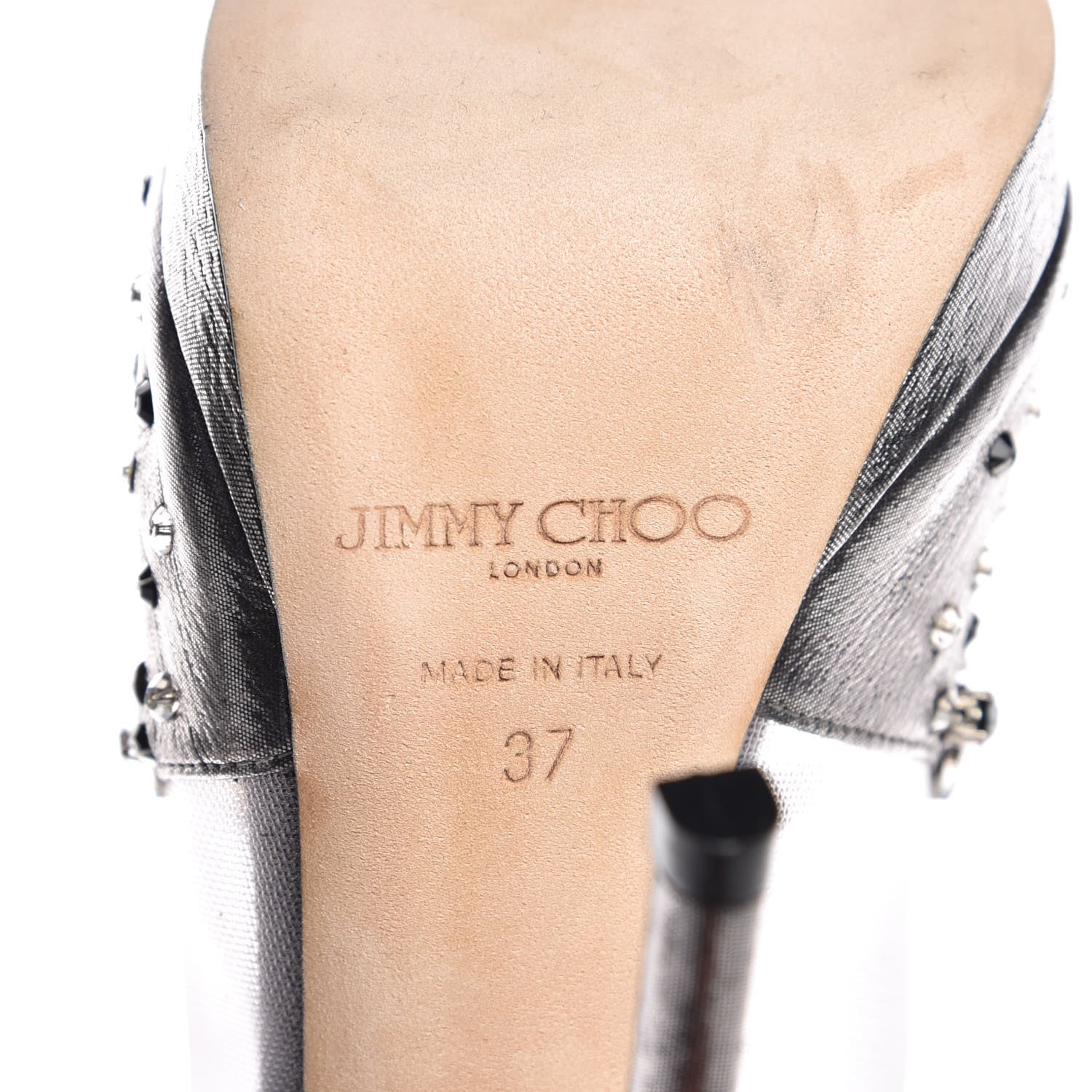 Jimmy Choo Metallic Calfskin Embellished Viola 120 Sandals Heels 37 Silver 8 of 10